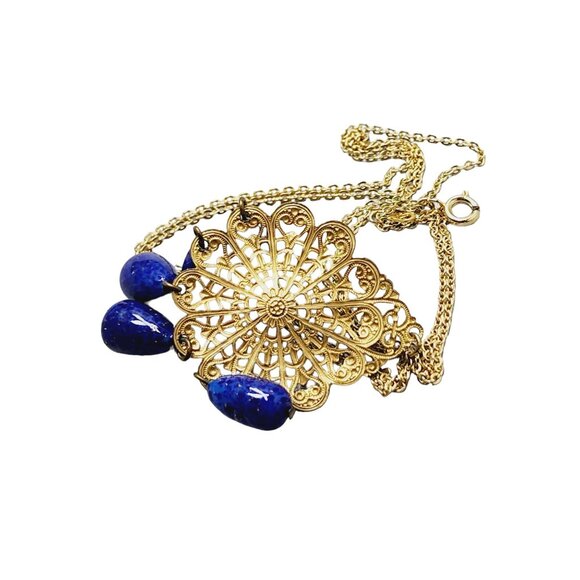 Older Filigree Pendant Necklace With Murano Glass Drop (A1675) - Picture 4 of 5